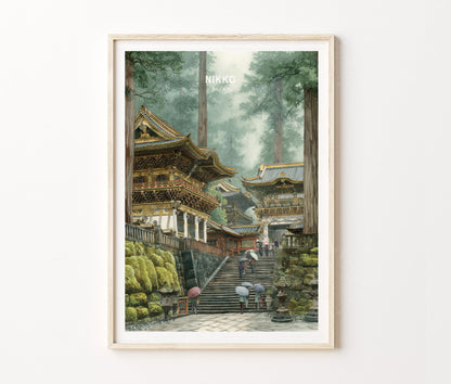 Nikko Travel Poster – Temple Forest Wall Art Print