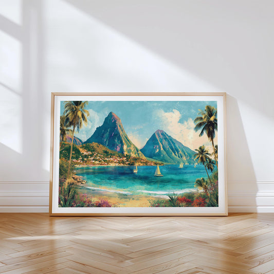 Saint Lucia Tropical Beach Travel Poster – St Lucia|Saint Lucia Wall Art Print