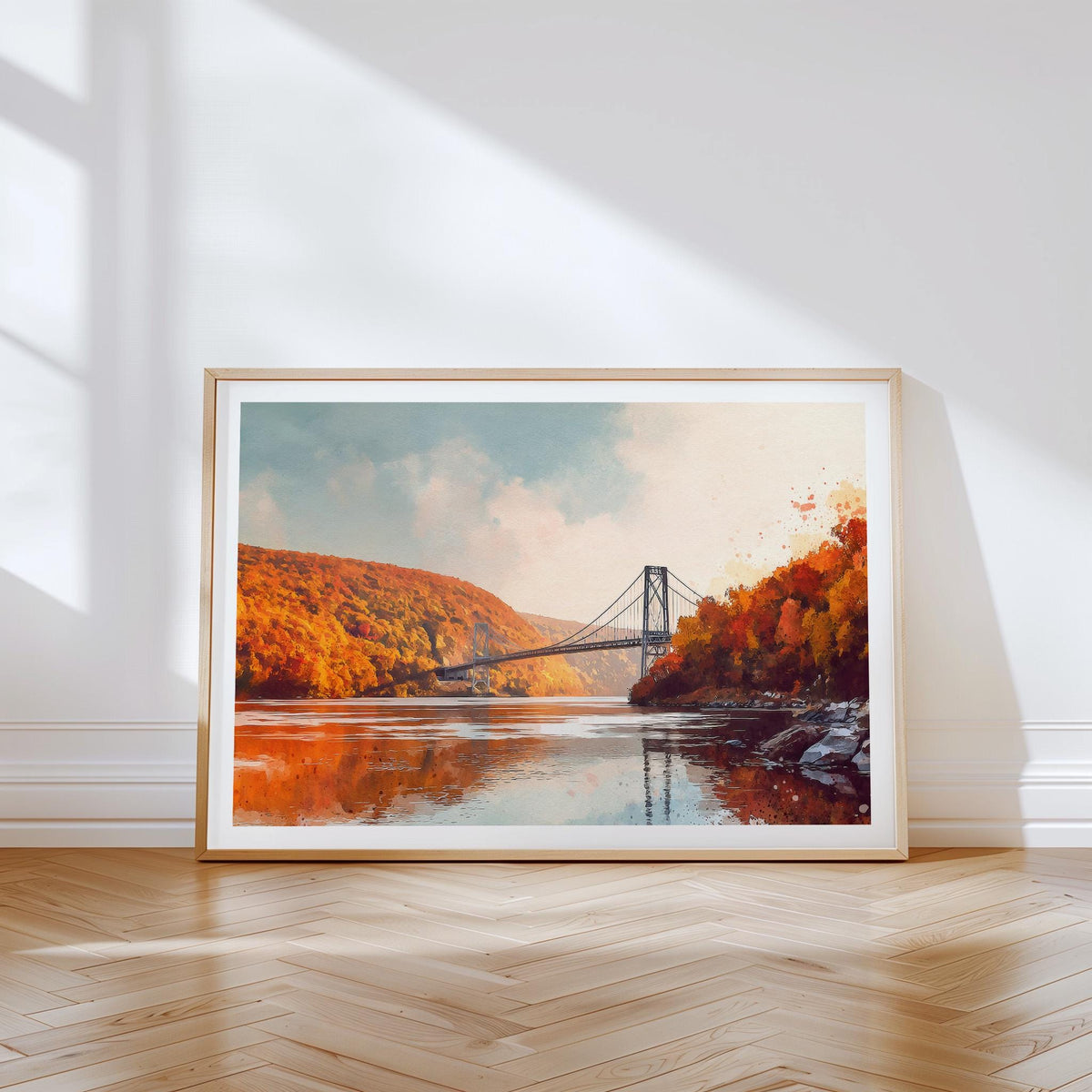 Hudson River Valley Travel Poster – Autumn Landscape Wall Art Print