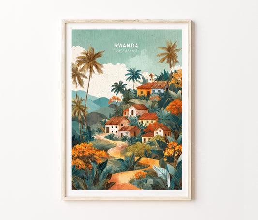 Rwanda East Africa Tropical Travel Poster – Rwanda Wall Art Print