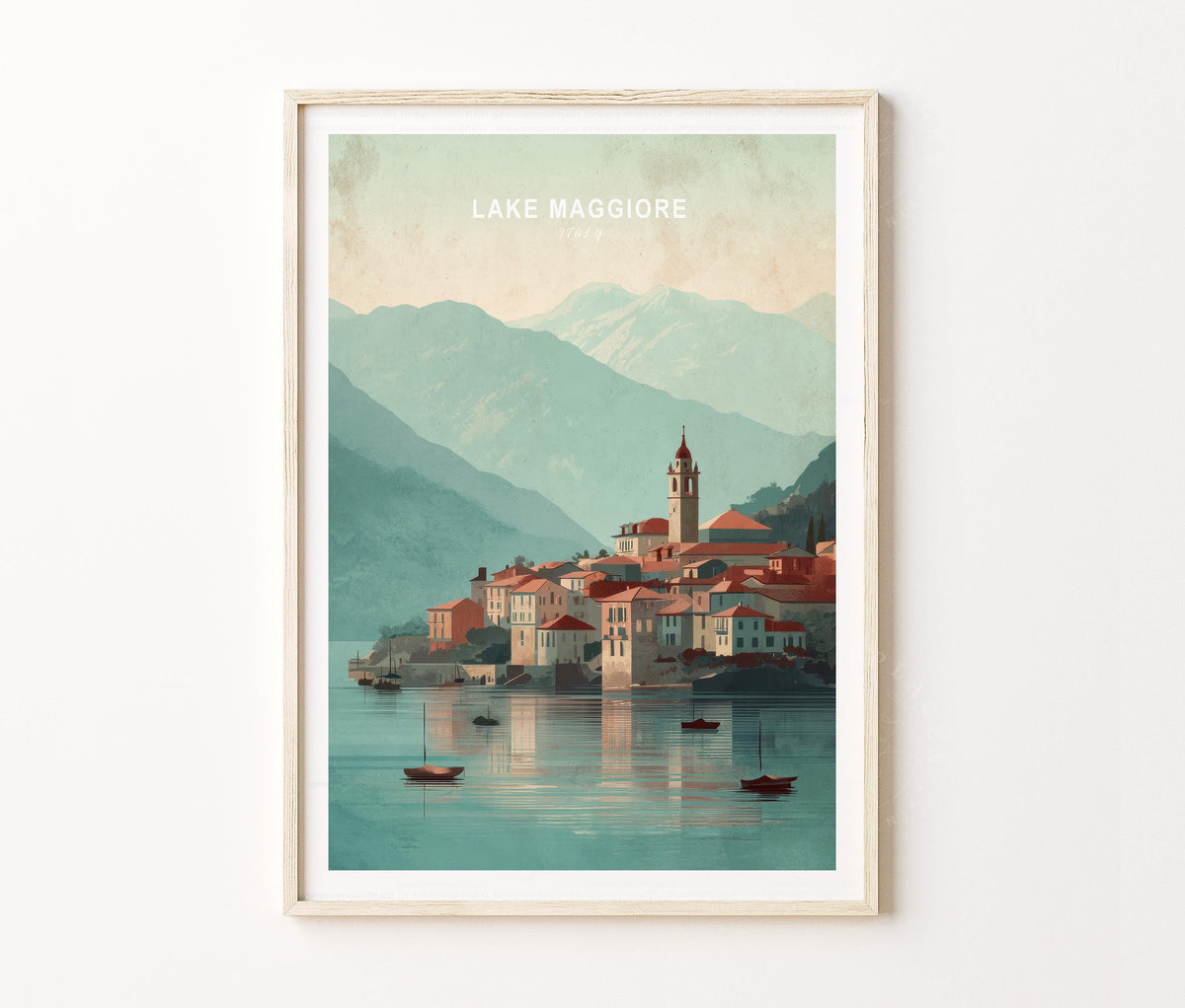 Lake Maggiore Travel Poster – Italian Lakeside Village Wall Art Print