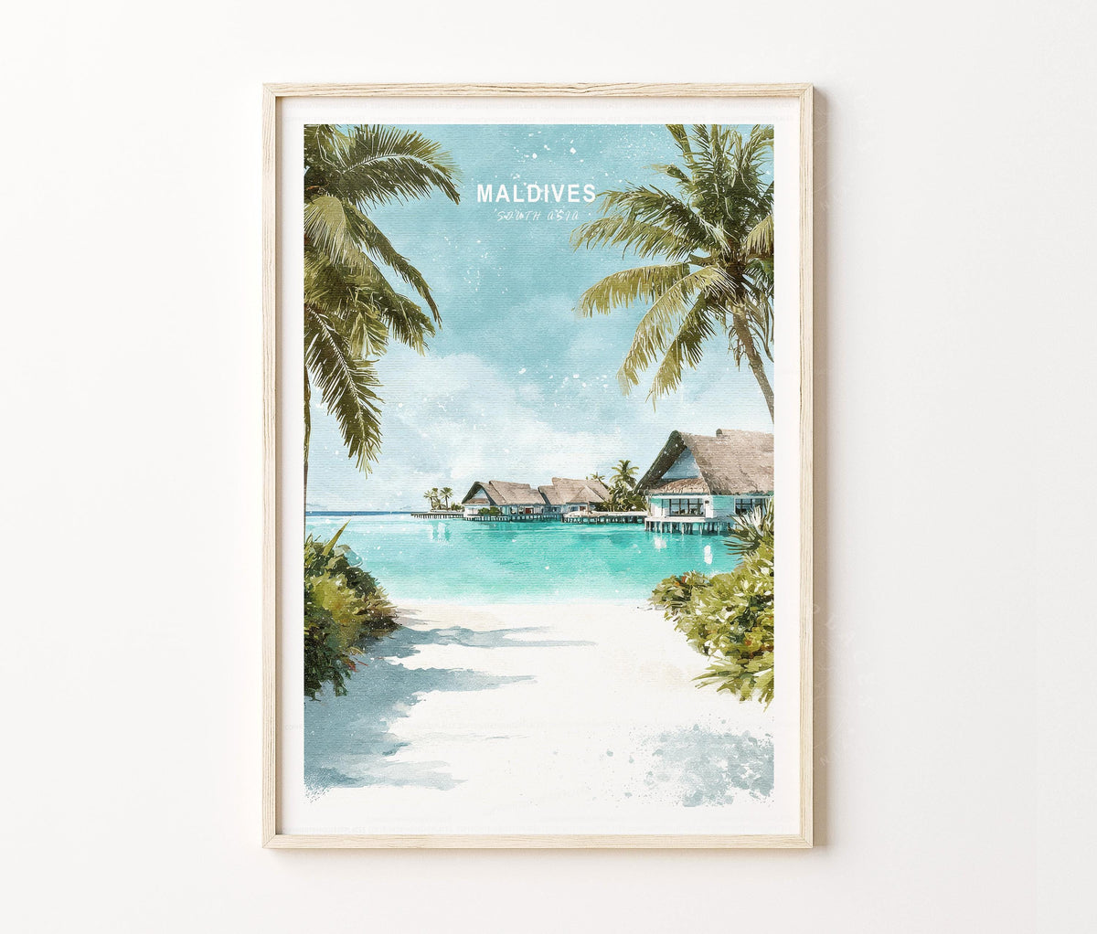 Maldives South Asia Tropical Travel Poster – Beach Coastal Wall Art Print