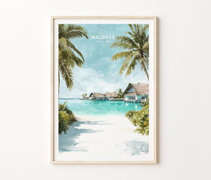 Maldives South Asia Tropical Travel Poster – Beach Coastal Wall Art Print