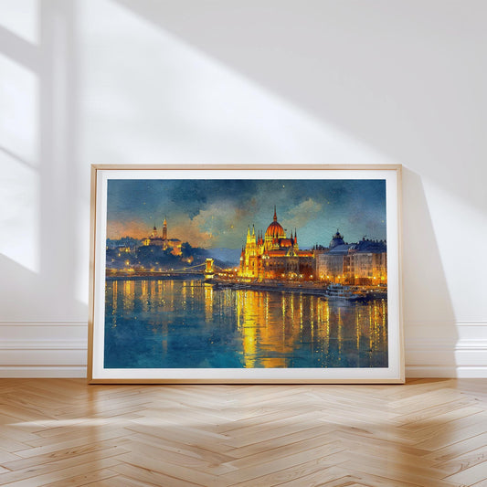 Budapest Travel Poster – Danube River Cityscape Wall Art Print