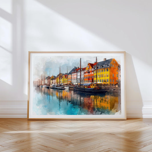 Copenhagen Denmark Harbor Travel Poster – Scandinavian Wall Art Print