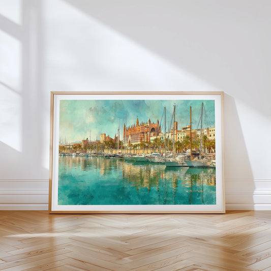 Palma de Mallorca Travel Poster – Mediterranean Harbor Coastal Wall Art Print