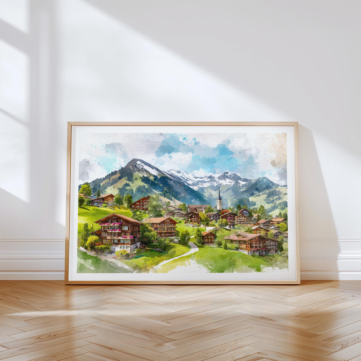 Gstaad Travel Poster – Swiss Alps Mountain Wall Art Print