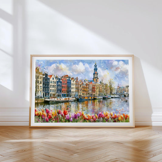 Amsterdam Travel Poster – Canal House Wall Art Print
