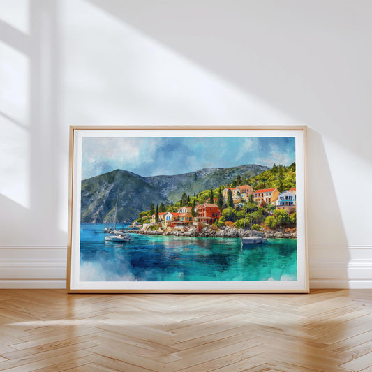 Kefalonia Travel Poster – Greek Island Wall Art Print