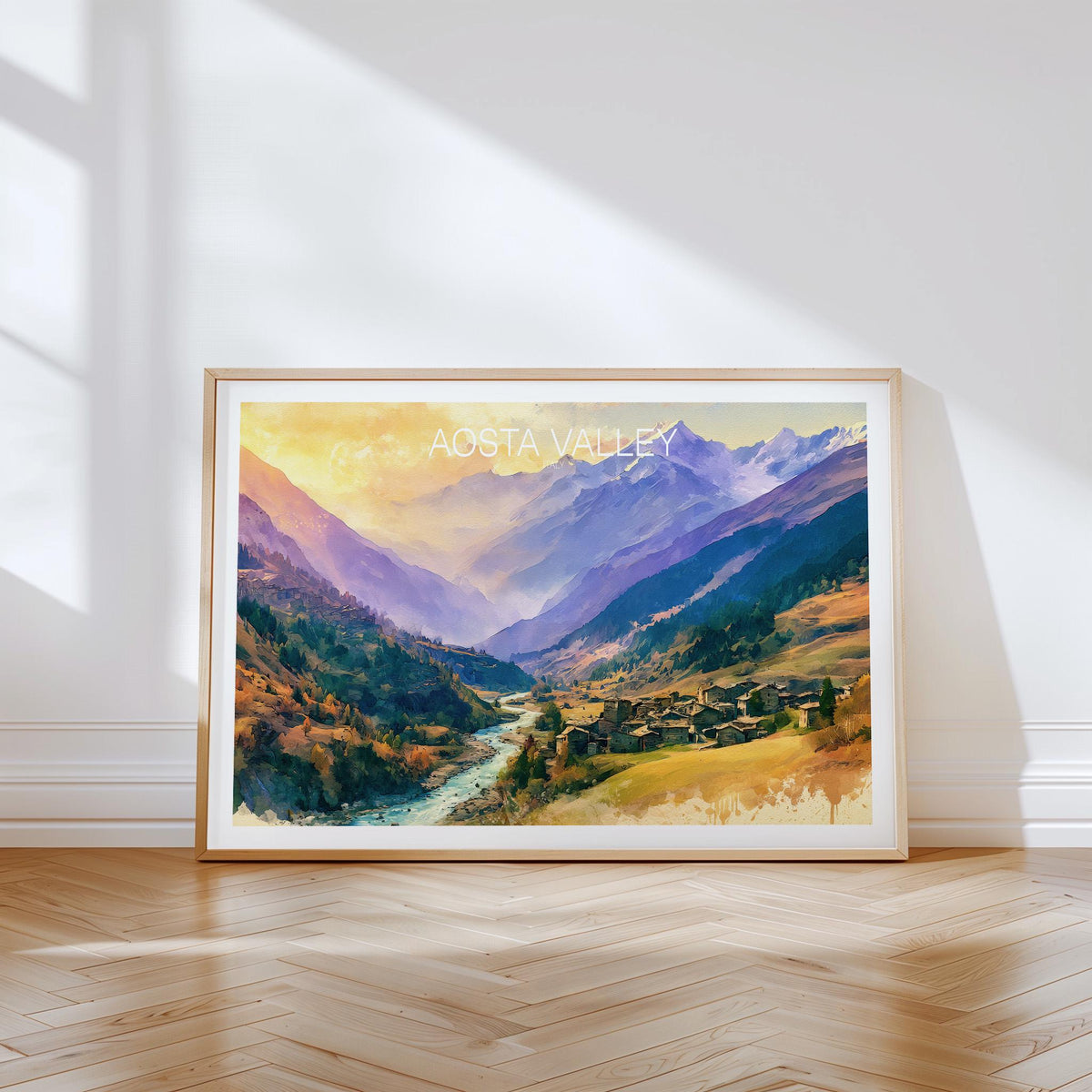 Aosta Valley Travel Poster – Alpine Mountain Landscape Wall Art Print