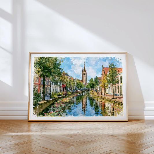 Delft Travel Poster – Canal Wall Art Print