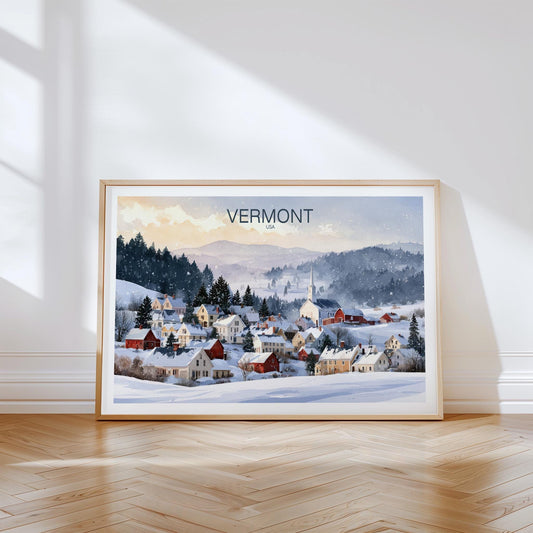 Vermont Travel Poster – Snowy New Wall Art Print