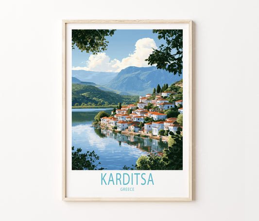 Karditsa Travel Poster – Lake Mountain Wall Art Print