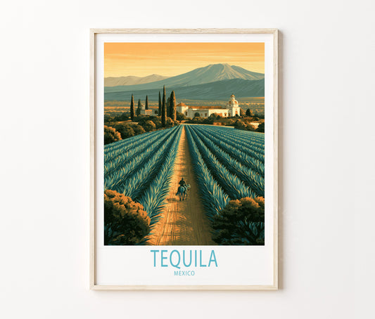 Tequila Travel Poster – Blue Agave Field Landscape Wall Art Print