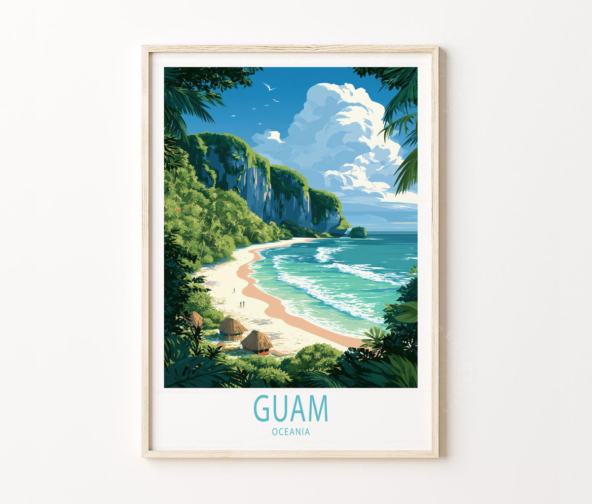 Guam Oceania Travel Poster – Tropical Beach Island Coast Wall Art Print