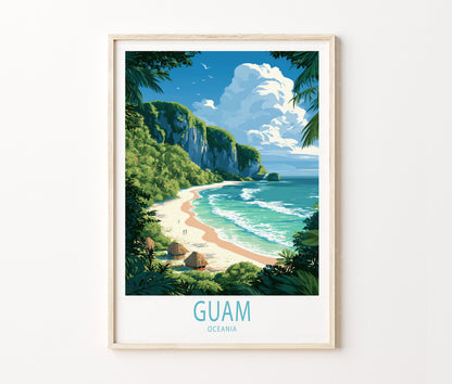 Guam Oceania Travel Poster – Tropical Beach Island Coast Wall Art Print
