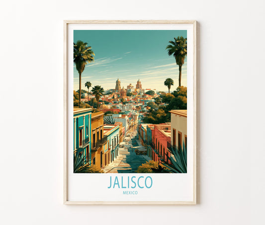 Jalisco Travel Poster – Mexican City Landscape Wall Art Print