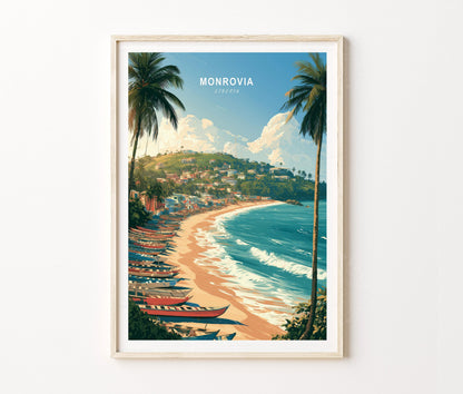 Monrovia Liberia Travel Poster – West African Beach Wall Art Print