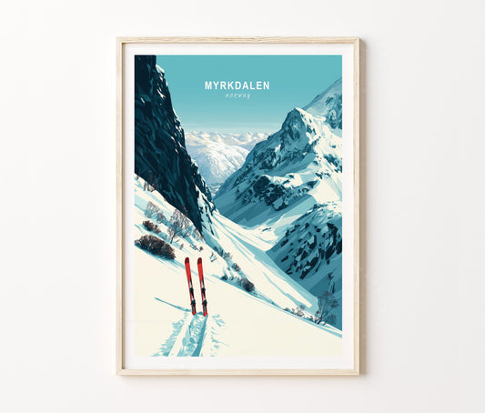 Myrkdalen Travel Poster – Ski Resort Wall Art Print