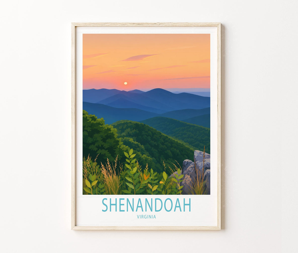 Shenandoah Travel Poster – Blue Ridge Mountain Sunset Wall Art Print
