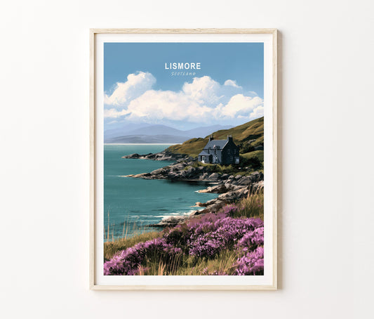 Lismore Travel Poster – Scottish Cottage Seaside Wall Art Print