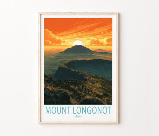 Mount Longonot Travel Poster – African Volcano Wall Art Print