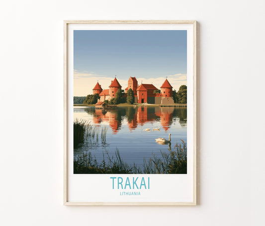 Trakai Travel Poster – Island Castle Lake Landscape Wall Art Print