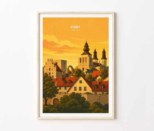 Visby Travel Poster – Gotland City Walls Scandinavian Wall Art Print