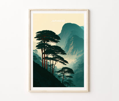 Japanese Pine Travel Poster – Forest Mountain Nature Wall Art Print