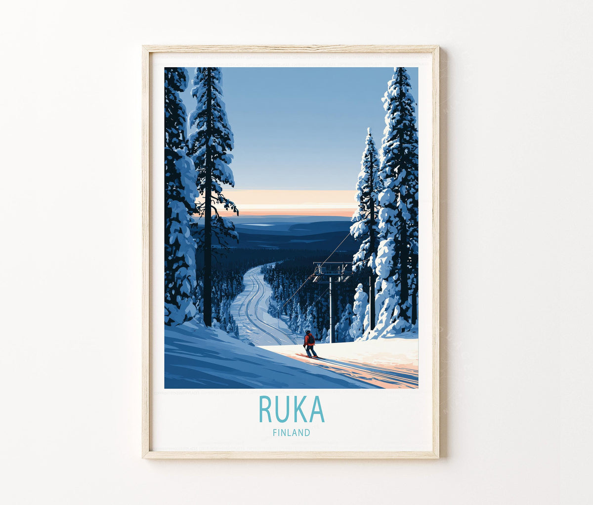 Ruka Travel Poster – Lapland Ski Slopes Winter Wall Art Print