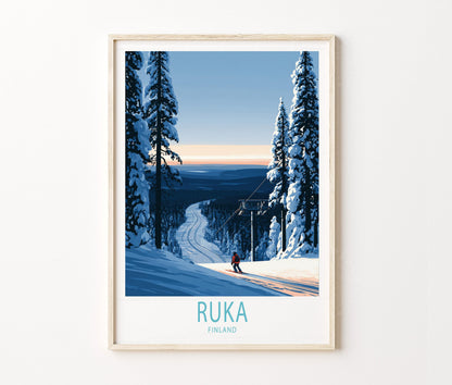 Ruka Travel Poster – Lapland Ski Slopes Winter Wall Art Print