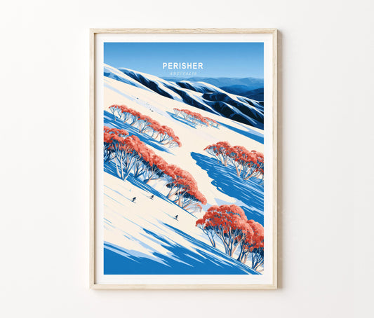 Perisher Travel Poster – Snowy Mountains Ski Resort Wall Art Print