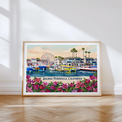 Balboa Peninsula Travel Poster – Newport Beach Harbor Wall Art Print