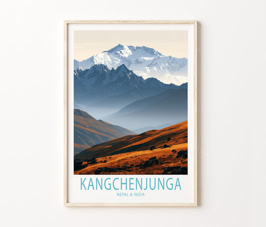 Kangchenjunga Travel Poster – Himalayan Mountain Wall Art Print
