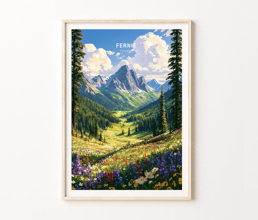 Fernie Travel Poster – British Columbia Alpine Landscape Wall Art Print