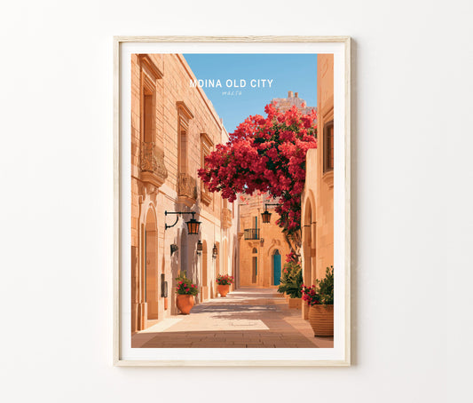 Mdina Old City Travel Poster – Medieval Street Wall Art Print
