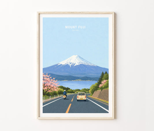 Mount Fuji Travel Poster – Mountain Japanese Road Landscape Wall Art Print