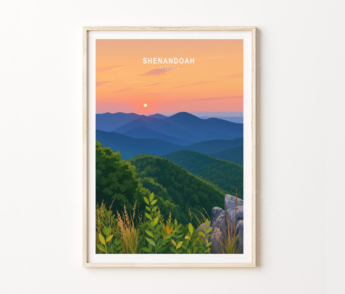 Shenandoah Travel Poster – Mountain Valley Nature Wall Art Print