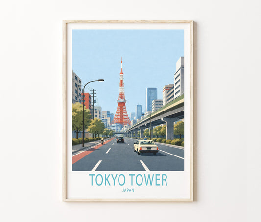 Tokyo Tower Travel Poster – City Street Skyline Wall Art Print