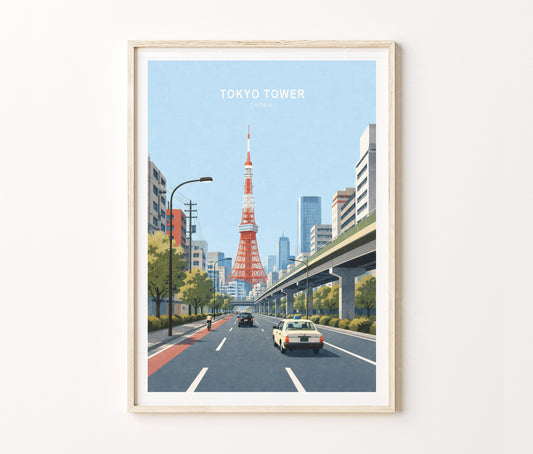 Tokyo Tower Travel Poster – Japanese Cityscape Landmark Wall Art Print