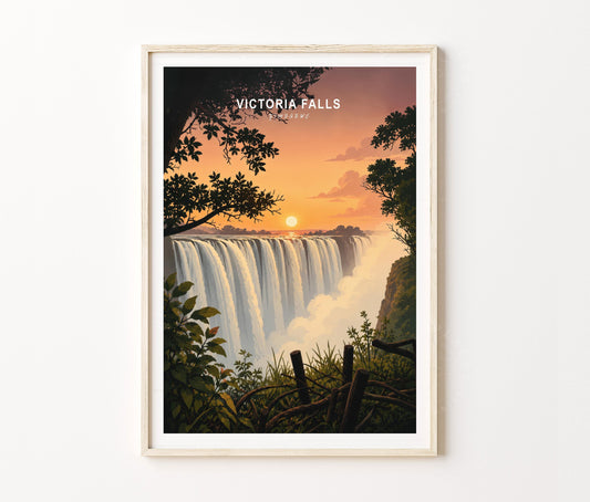 Victoria Falls Travel Poster – Waterfall Landscape Wall Art Print