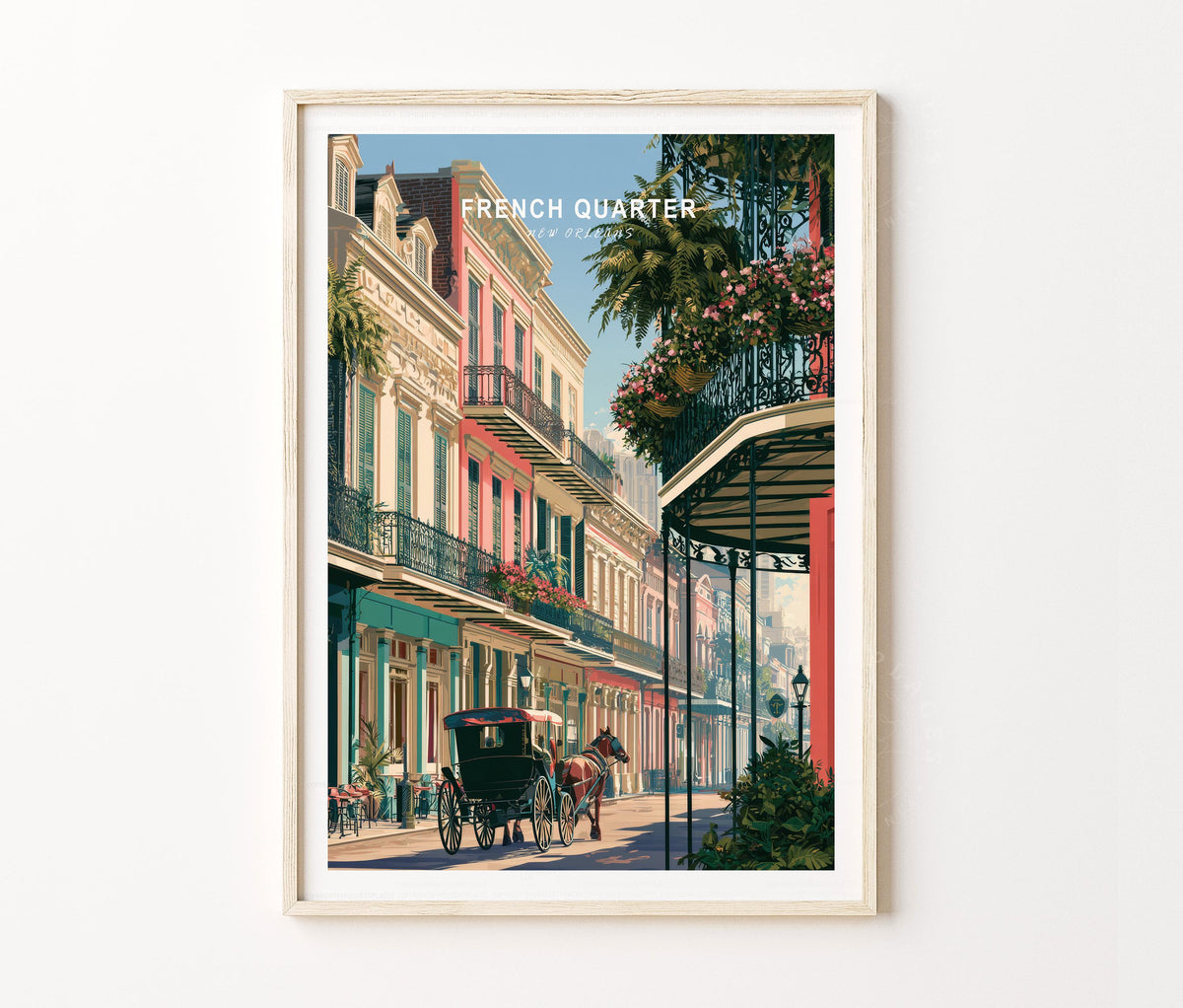 French Quarter Travel Poster – New Orleans Street Wall Art Print