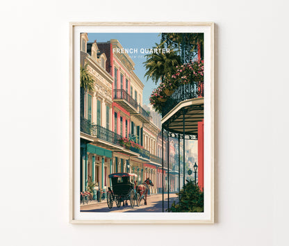 French Quarter Travel Poster – New Orleans Street Wall Art Print
