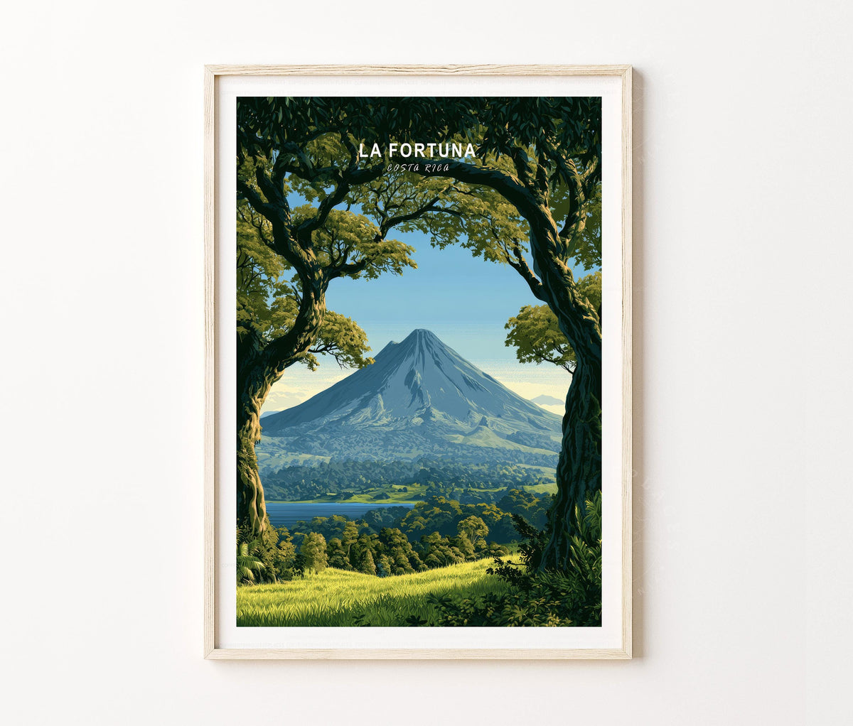 La Fortuna Travel Poster – Tropical Volcano Landscape Wall Art Print