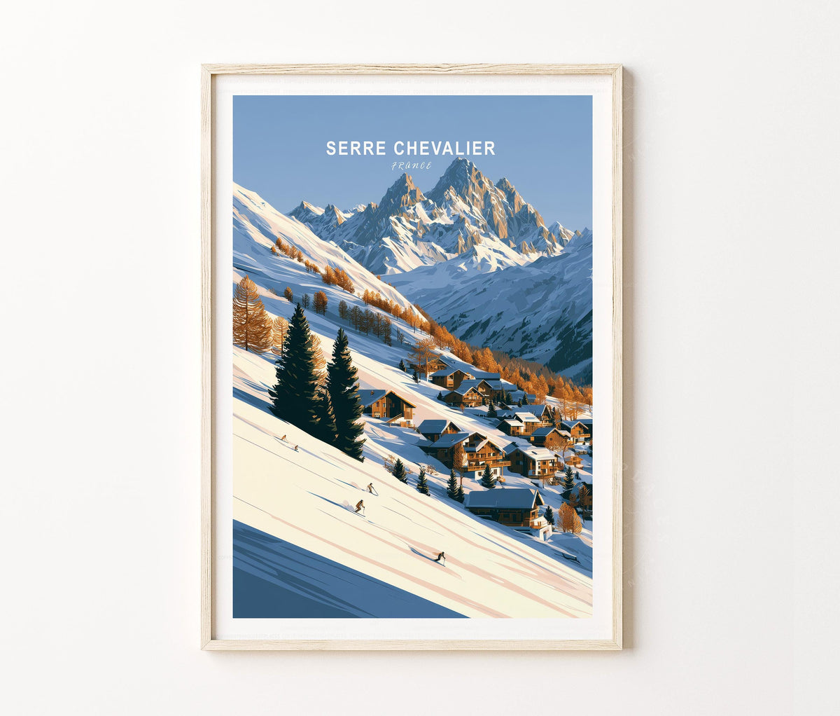 Serre Chevalier Travel Poster – Ski Resort Snowy Alpine Wall Art Print