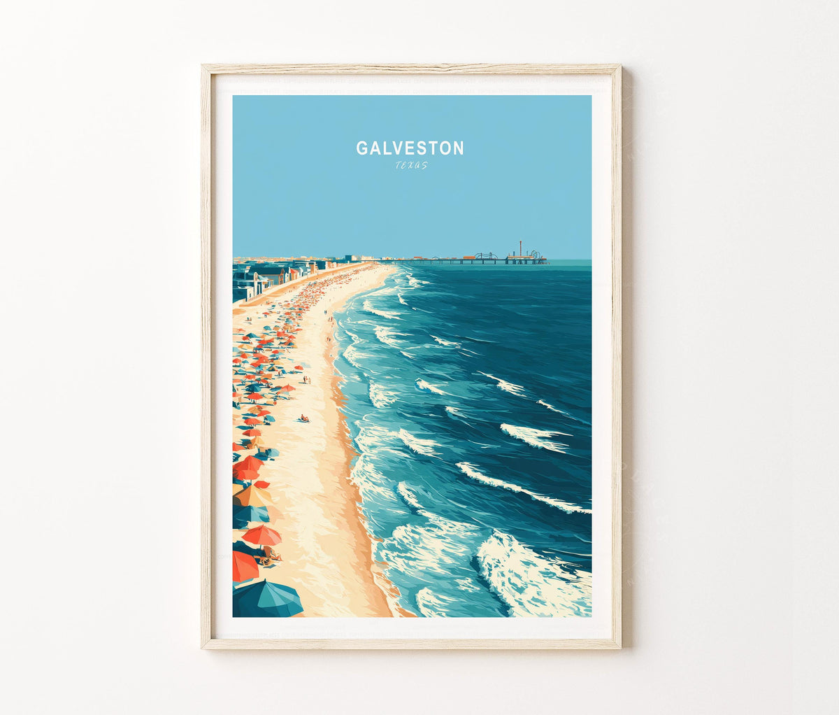 Galveston Travel Poster – Gulf Coast Beach Wall Art Print