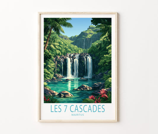 Les 7 Cascades Travel Poster – Mauritius Wall Art Print