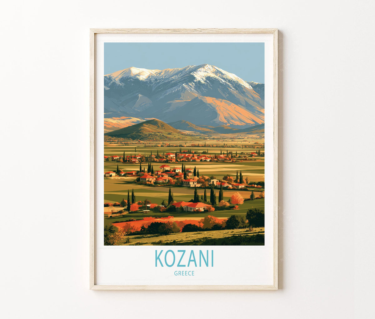 Kozani Countryside Travel Poster – Greek Landscape Wall Art Print
