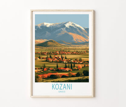 Kozani Countryside Travel Poster – Greek Landscape Wall Art Print