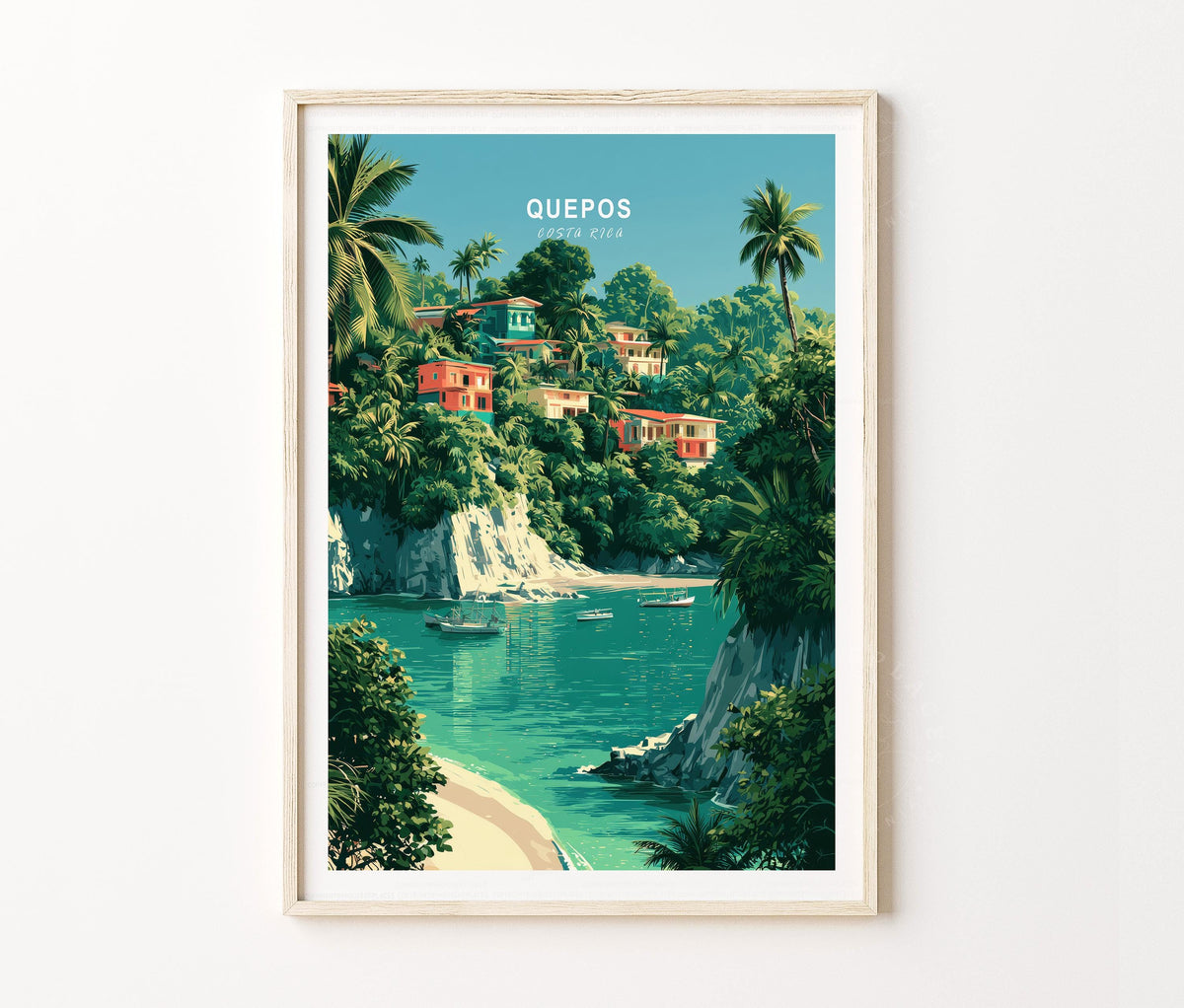 Quepos Costa Rica Beach Travel Poster – Jungle Coast Wall Art Print